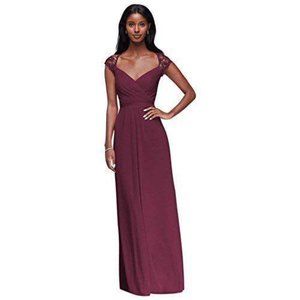 David's Bridal Long Mesh Dress Lace Cap Sleeves